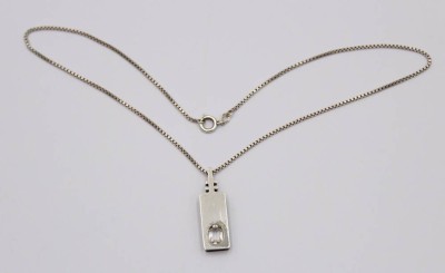 Auktion 372<br>835er Silber-Anhänger  an 835er Kette, klarer Stein, ca. L-39cm, Anh. L-3,2cm,  6,6gr. [1]