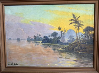 Auktion 372<br>Ernst VOLLBEHR (1876-1964) 3x grosse Gemälde, südl. Landschaften, 2x gerahmt, 1x gut erhalten, 2x mit Loch, reinigungs- und restaur. bedürftig, je. 70x100 cm, RG 84x112 cm (Sperrgut) [1]