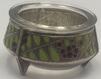 Auktion 372<br>russische Gewürzschale, plated und emailliert, H-3,5 cm, D-5,5 cm [1]