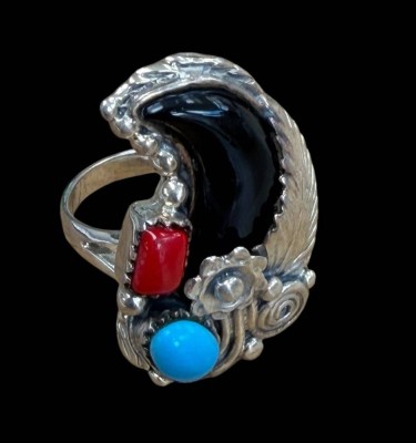 Auktion 372<br>Silberring-925- mit Farbsteinen, wohl Navajo-Schmuck? RG 62, 9,81 gr [1]