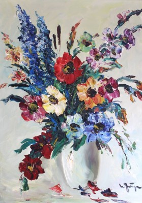 Auktion 372<br>unleserl. signiertes Blumenstilleben, Öl/Leinwand, gerahmt, RG ca. 935 x 73cm, Sperrgutversand! [1]