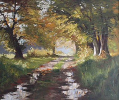 Auktion 372<br>unleserl. signierter Waldweg, Öl/Leinwand, gerahmt, RG 64,5 x 73cm [1]