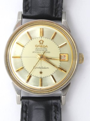 Auktion 372<br>Vintage-Armbanduhr, OMEGA Constellation Pie Pan Ziffernblatt, ETA-Automatic-Uhrwerk 2879 , Werk läuft, D-3,5cm [1]