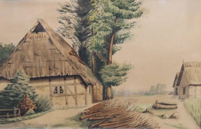 Auktion 372<br>Gehöft, unter Passepartout signiert, Aquarell, gerahmt/Glas, RG 54 x 68cm [1]