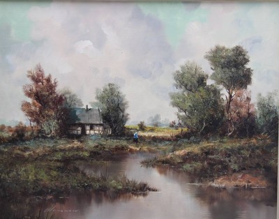 Auktion 372<br>Gerhard Messmer, Gehöft, Öl/Leinwand, gerahmt, RG 52 x 62cm [1]