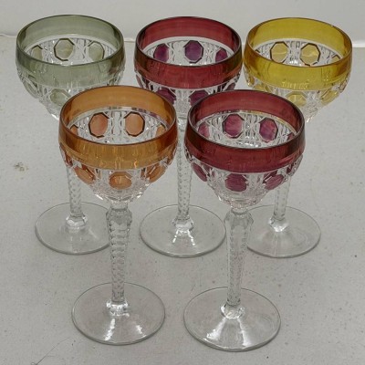 Auktion 372<br>5x hohe, schwere Weingläser, bunt gebeitzt, H-19 cm [1]