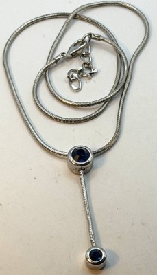 Auktion 372<br>Schlangenhalskette Silber-925- mit Flyer, 2 blaue Steine, L-max. ca. 45 cm, Flyer H-4,5 cm, 13 gr. [1]