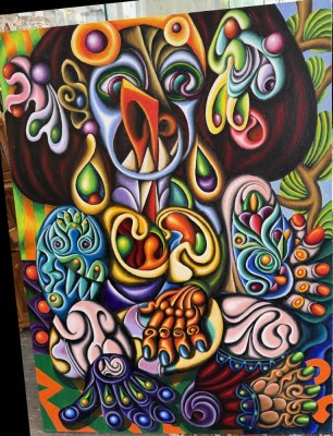 Auktion 372<br>Dieter C.,Günther, 2014 (1936-2025) gr. abstraktes Gemälde, Öl/Malfaser, 80x60 cm, verso signiert/datiert [1]