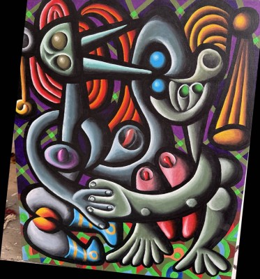 Auktion 372<br>Dieter C.,Günther,1995 (1936-2025) abstraktes Gemälde, Öl/Malfaser, 50x50 cm, verso signiert/datiert [1]