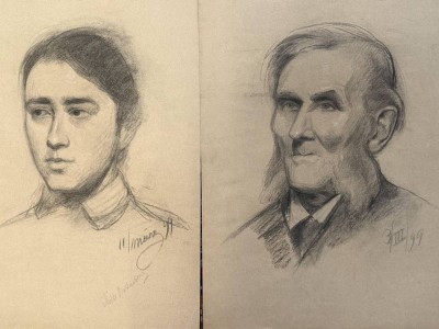 Auktion 372<br>2x Portrait-Zeichnungen beide dat. März (18)99. 1x betitelt Hilde Battenberg, BG ca. 52x37 cm [1]