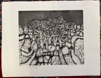 Auktion 372<br>Hans Sperschneider (1928-1995) 1966, gr. Radierung, abstrakte Landschaft, E.A. mit Widmung, BG 50x66 cm [1]