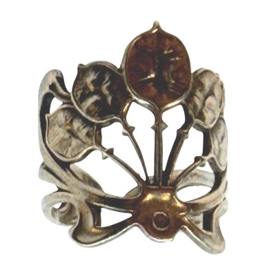 Auktion 373<br>Jugendstil-Silberring-925- mit Blätterdekor, offene Ringschiene, 4,55  gramm, L-2,6 cm [1]