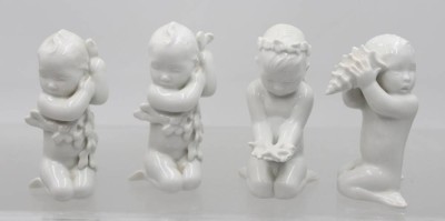 Auktion 373<br>4x sogen. Meerkinder, Bing & Gröndahl, Weißporzellan, 3 Figuren bestossen, ca. H-11cm [1]
