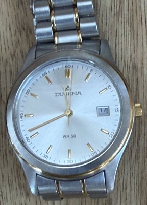 Auktion 373<br>DUGENA DAMEN UHR STAHL BICOLOR D- 34MM QUARZ, orig. Stahlband, guter Zustand [1]